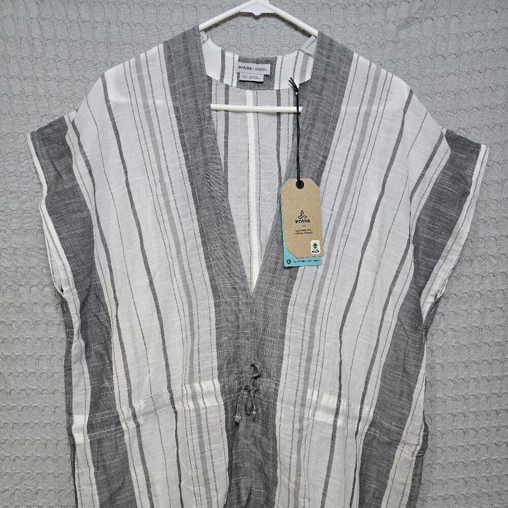 Prana Marina Bay Tunic Womens Extra Small Grey White Sleeveless Organic Cotton